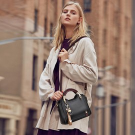 NICOLE & DORIS Small Top Handle Handbags for Women Crossbody Bag Cute Shoulder Bags PU Leather Messenger Bags for Girls Ladies Satchel Bag Black