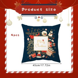 4pcs Christmas Cushion Covers 45x45cm Retro Christmas Pillow Covers Xmas Decoration Throw Pillow Covers Merry Christmas Pillow Cases Christmas Decor Pillowcase for Sofa Living Room Bed Couch (Blue)