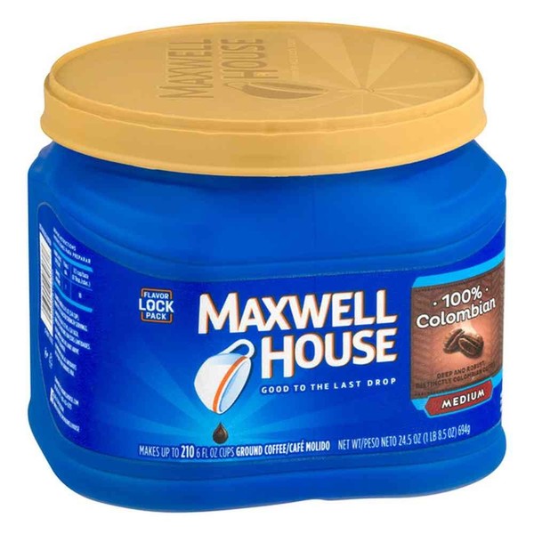Maxwell House 100 Percent Columbian Ground Coffee, 24.5 Oz, Pack of 6