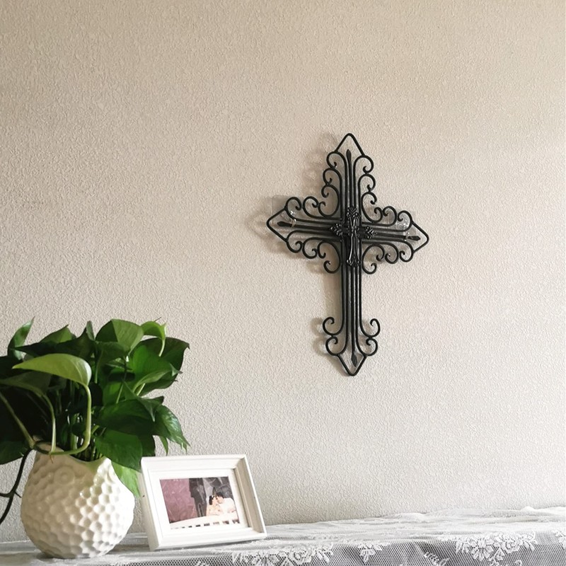 Yamfurvo Antique Wall Mount Layered Cross, Metal Scrolled Wall Art