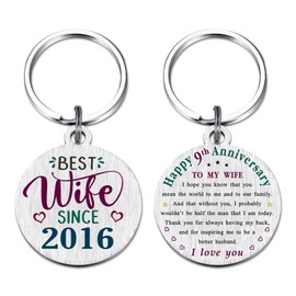 TANWIH 9th Anniversary Keychain Gifts for Wife - Best Wife Since 2016-9 Year Anniversary Keychain Gifts for Women Her