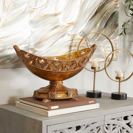 Deco 79 Polystone Floral Ornate Decorative Bowl, 18" x 8" x 11", Bronze