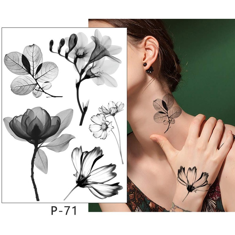 X-Ray Flower Tattoos Flower Tattoos Temporary Tattoos 5 Sheets Set