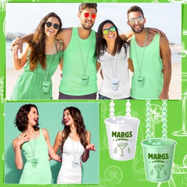 Landical 15 Set Margs and Matrimony Bachelorette Cups White and Lime Shot Glass on Beaded Necklaces Plastic Margarita Shot Cups for Adult Mexican Party Decorations Favor Supplies