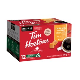 Tim Hortons Caramel Toffee Flavoured Coffee, Single Serve Keurig K-Cup Pods, Medium Roast, 12 Count