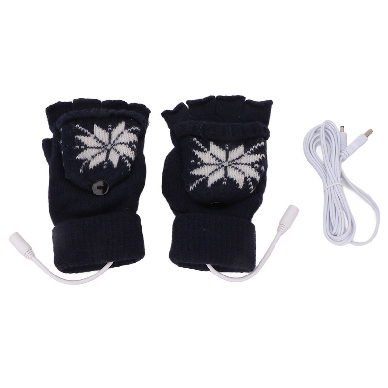 USB Heating Gloves Full Half Fingerless Knitting Double Side Warm