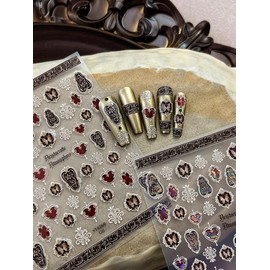 ESOTERIQUE Rococo Retro Luxury Nail Art Stickers, 5D Embossed Black & Red Heart-Shaped Decals, Medieval Palace Style Nail Design for Women, Elegant Nail Art Accessories, 1 Sheet