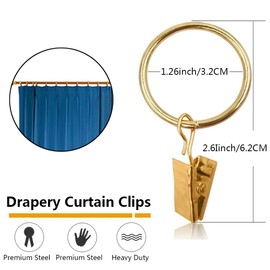 QMAHA Pack of 30 Curtain Rings, Golden Curtain Clips Rings, Rustproof Curtain Hooks, Curtain Hanging Rings, Curtain Hooks with Eyelets of Curtains (32 mm Inside) for Door, Window, Shower Curtain