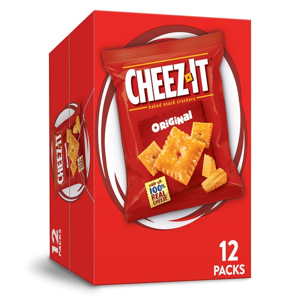 Cheez-It Cheese Crackers, Baked Snack Crackers, Office and Kids Snacks, Original, 12oz Box (12 Packs)
