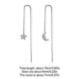 1 Pair 925 Sterling Silver Earrings Chain Women Girls Threaded Earrings Drop Earrings Tassel Star Moon Crystal Long Earrings Jewellery Women Asymmetrical Tassel Earrings, Silver