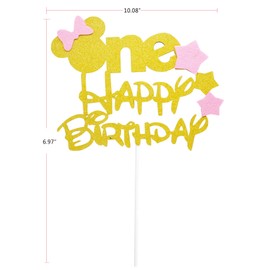 ZOIN - Decoración para tarta, diseño de Minnie Mouse con purpurina, color dorado y rosa