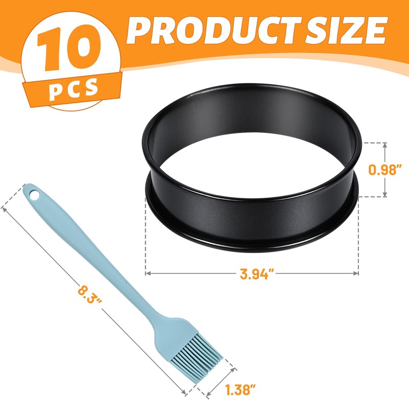 Yubng Crumpet Rings 3.94’’- Set of 10 Baking Rings- Stainless