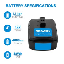 BURGARDEN 2 Pack 12V 4000mAh Lithium Battery Compatible with RYOBI CB120L CB121L HJP002 HJP003 BPL-1220 CS-1201 130503001 130503005 (NOT for CB120N)