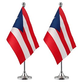 WXTWK 2 Pack Puerto Rico Flag Puerto Rican Desk Flag Small Mini Puerto Rican Table Flags With Stand Base,Home Office Festival Events Celebration Decorations