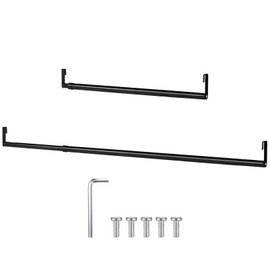 Threehoney Adjustable Closet Rod for Wire Shelf Hanging Clothes 36-60 Inch Expandable Heavy Duty Closet Hanging Rod Extender Heavy Duty Hanger Bar Metal Black Poles for Wardrobes Hanger, 1 Pack