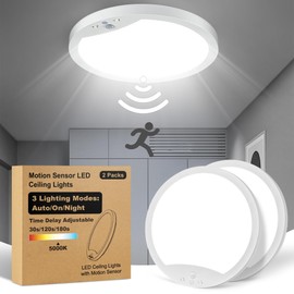 2-Pack Motion Sensor Ceiling Lights Hard-Wired, 9Inch Indoor Motion Activated LED Ceiling Light Fixtures with 3 Modes, Flush Mount Lights for Closet Stairwell Hallway, NOT Battery Operated, 5000K