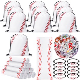 Hollowfly 80 Pcs Baseball Party Favors Drawstring Goodie Bags Baseball Birthday Party Supplies Favors Includes Cooling Towels Bracelets Stickers for Birthday Sports Theme Supplies