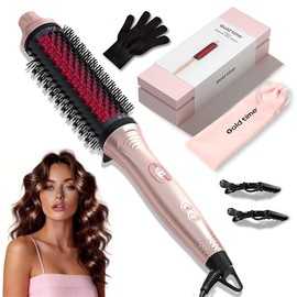 Cepillo térmico infrarrojo, cepillo redondo calentado de 1.65 pulgadas para aspecto de soplado, voltaje universal, tecnología de iones negativos, 6 ajustes de temperatura, menos daño, regalos rosados
