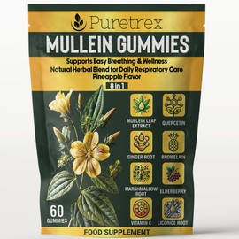 Puretrex Puretrex Mullein Gummies C 8-in-1 Respiratory Support with Quercetin, Ginger, Bromelain, Elderberry & Vitamin C C Lung Cleanse & Immune Booster C Pineapple Flavor C 60 Gummies