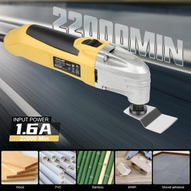 Inequalit 22000 OPM 1.6A Oscillating Multi-Tool, 3° Oscillation Angle, 3 Saw Blades, 1 Semi-Circle Blade Sanding Plate, 6 Sanding Papers for Grinding