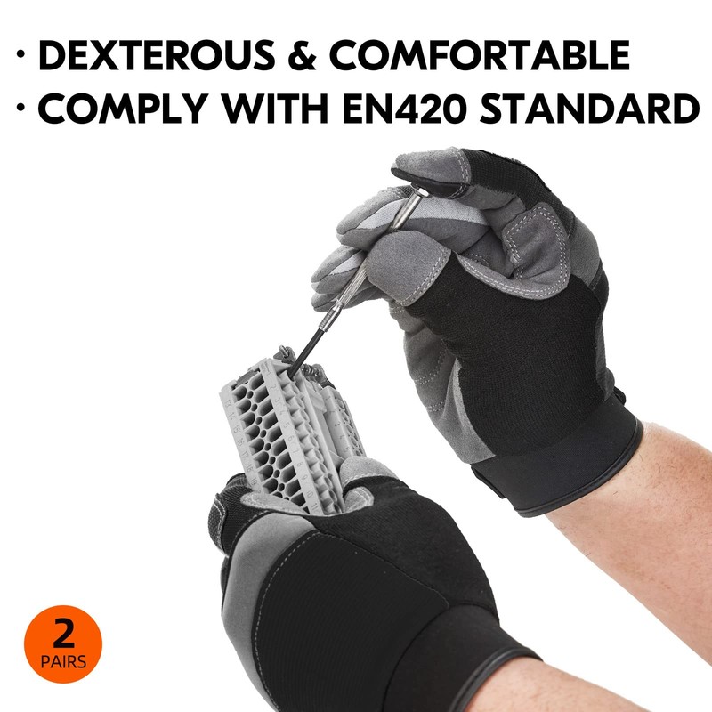 Vgo... 2pairs Safety Work Gloves Touchscreen, Utility Working Gloves for