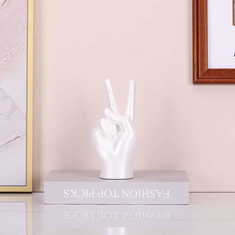White Peace Sign Decor Creative Hand Sculpture Cool Desk Decor