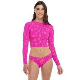 Body Glove Women's Standard Let It Be Long Sleeve Crop Top Rashguard with UPF 50, Puako Hawaiin Floral