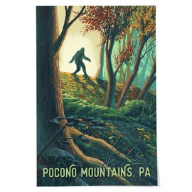 24x36 Inch Giclee Print, Pocono Mountains, Pennsylvania, Wanderer, Bigfoot in Forest