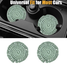 OULUHEND 2pcs Boho Macrame Cute Cotton Car Cup Coasters for Women, TIK tok Must Haves 2025 car Coasters for Cup Holders(Sage Green).