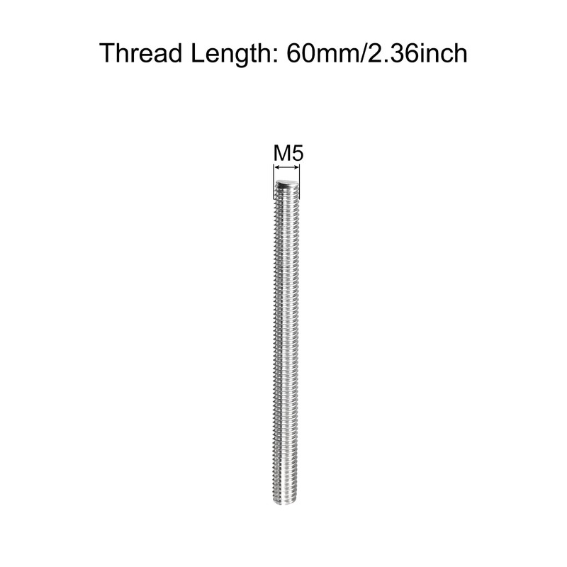 sourcing map Fully Threaded Rod M5 x 60mm 0.8mm Thread