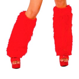 Beeuthios Womens Faux Fur Furry Leg Warmers Christmas Warm Fuzzy Boot Covers Cosplay Accessory Leg Cuff Covers (A-Red, One Size)