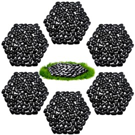Ausluru 10in River Rock Stepping Stones Set - 6 Pack | Polished Pebble | Long-Lasting PVC Mesh Backing | Perfect for Garden Paths and Lawns Outdoor Landscaping Decoration | Black Rhombus