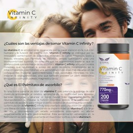 Vitamin C Infinity Glutathione | 200 Cápsulas (770mg por porción) | Complejo de Vitamina C con Glutatión, Zinc y Flavonoides | Eternal Nutrition | Ingredientes Naturales Premium de USA