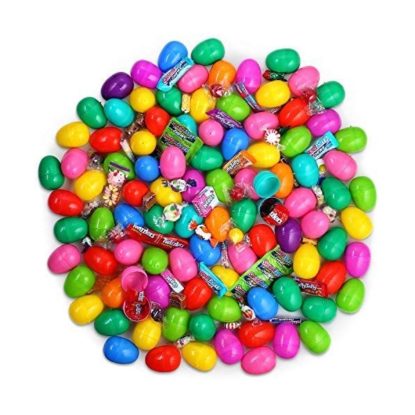 Plastic Filled Easter Eggs - Candy Easter Basket Stuffers For Boys Girls and Toddlers - Kids Pre Filled Easter Surprise Egg - Bulk Eggs Filled With Candy - Stuffed Eggs For Easter Egg Hunt - 100 Pack