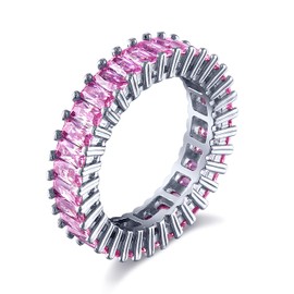 925 Solid Sterling Silver Baguette Emerald Cut 3MM Cubic Zirconia Eternity Wedding Band Ring For Women, Cubic Zirconia