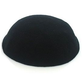Judaica Place Kippah Black Fine Knit Serugah 23cm Without Holes