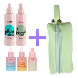 Kit Skincare Rutina Facial Pink Up 5pzas  Cosmetiquera Verd                                                                                           