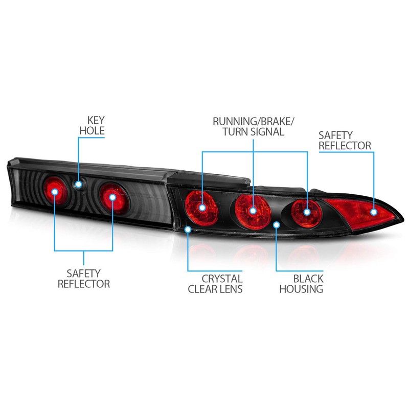 AmeriLite Rear Brake Taillights 3Pcs G2 Black For Mitsubishi Eclipse