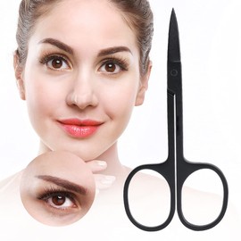 Generic Rounded Curved Nose Hair Scissors, Eyebrow Scissors, with Travel Case Black Stainless Steel for Mustache, Nose, Beard, Eyebrows, Eyelashes (Eyebrow cutters (pointed))
