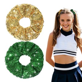 Cheer Gold Rhinestone Hair Accessories for Braids Ponytail Holders Elastics Bling Hair Bobbles for Women Girls Cheerleader Cheerleading Graduation Gifts for Daughter Glitter Cheer Scrunchies 2 Pcs