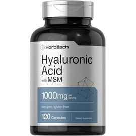 Horbäach Ácido hialurónico con MSM | 1000 mg | 120 cápsulas | Suplemento sin OMG y sin gluten | Fórmula biodisponible | Suplemento sin OMG y sin glute