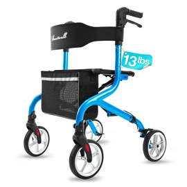 PLANET WALK Super Lightweight Rollator Walker for Seniors, Foldable Rolling Walker with Seat and 8" Rubber Wheels for All Terrain, Unique Design Aluminium Frame Sturdy Walkers for Traveling - Blue