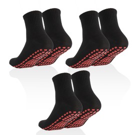 3 Pairs of Men's Non-Slip Socks, Yoga Socks with Nubs, ABS Non-Slip Socks, Cotton Pilates Socks, Non-Slip Middle Tube Socks for Yoga, Fitness, Trampoline, Sizes 39-46, Black