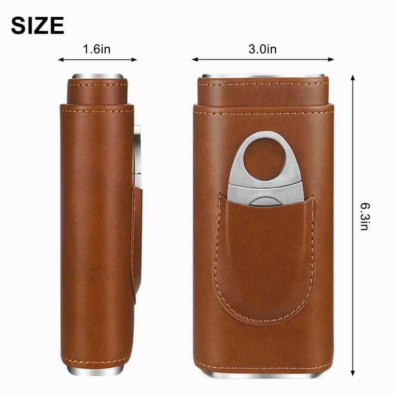 3-Finger Leather Cigar Case with Cutter Cedar Wood Lined Cigar
