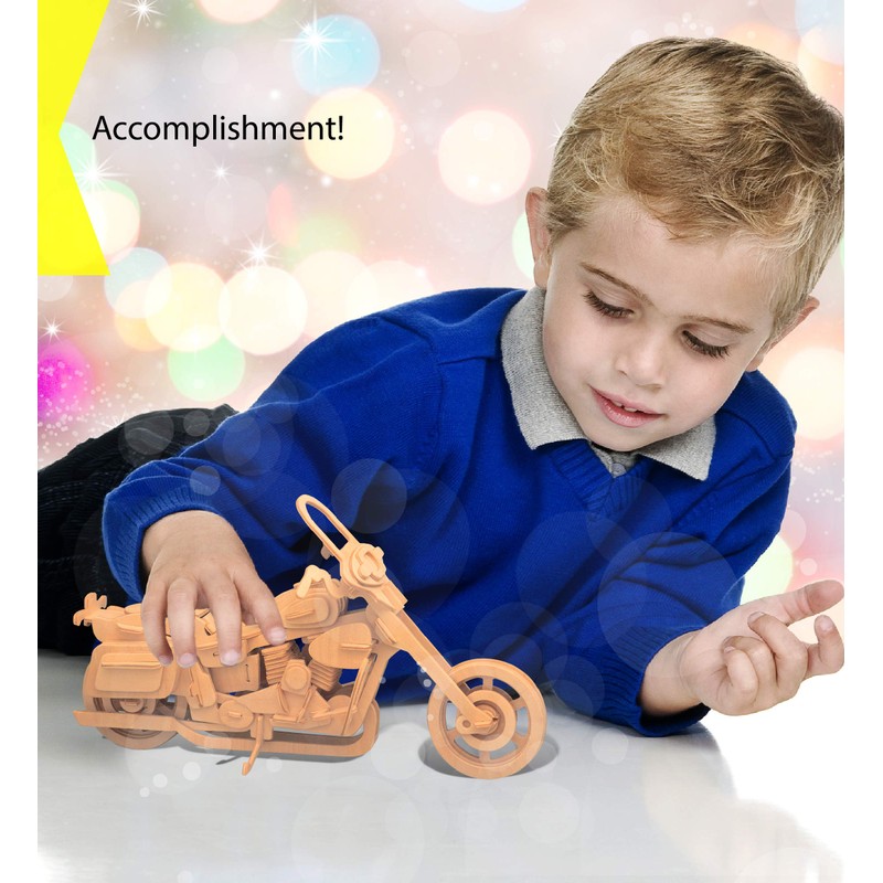 Puzzled 3D Puzzle Motorcycle Wood Craft Construction Model Kit, Fun