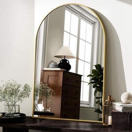 HARRITPURE 20"x30" Arched Bathroom Mirror - Wall Mounted Mirror - Gold Arch Mirror - Aluminum Alloy Frame Bathroom Mirror Living Room, Bedroom and Entryway