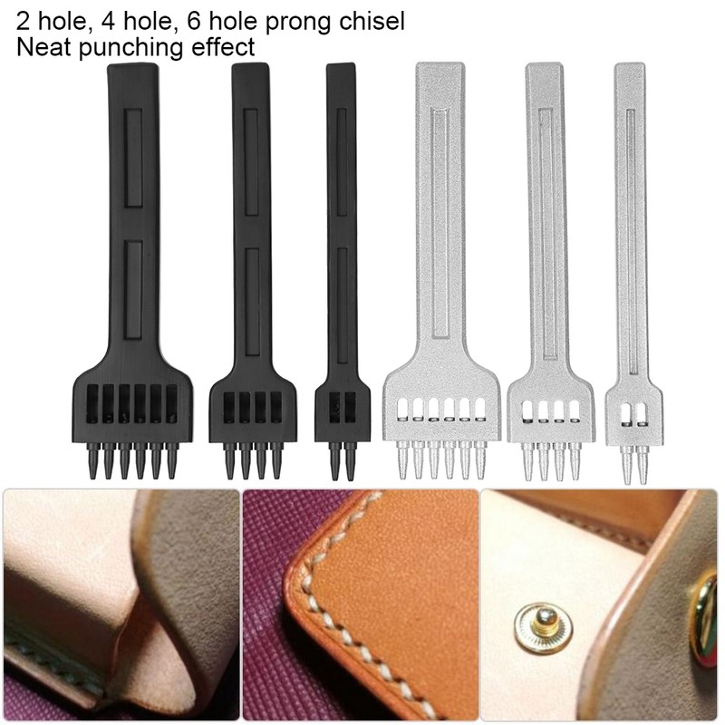 6Pcs Prong Chisel Round Hole DIY Leather Punch Tool HighCarbon