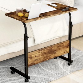 SogesHome 31.5 inch Adjustable Mobile Bed Table Portable Laptop Computer Stand Desks with Tablet Slot Cart Tray, Vintage Brown