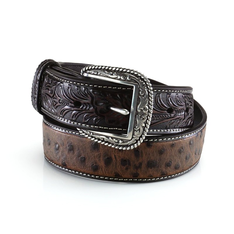 ARIAT Men's Ostrich Print Belt, Brown, 42