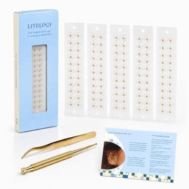 Kit de acupuntura con semillas para las orejas - 100 piezas - Acupresión con semillas para las orejas, con tabla de regalo y sonda de acupresión de latón - para el equilibrio y el bienestar